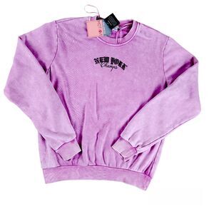 Balanced Motion Tie Dye Sweatshirt Pink Embroidered New York Champs Graphic Top